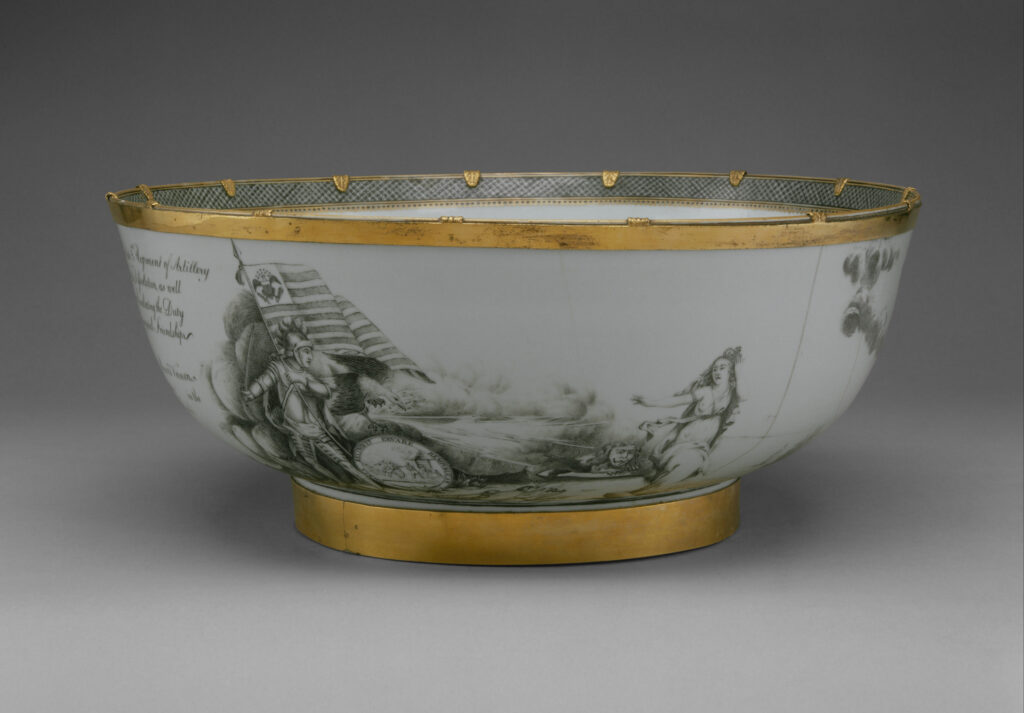 An image of a Chinese punch bowl depicting the diploma of the Society of the Cincinnati