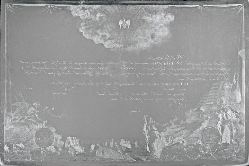 The engraved copperplate of the diploma of the Society of the Cincinnati