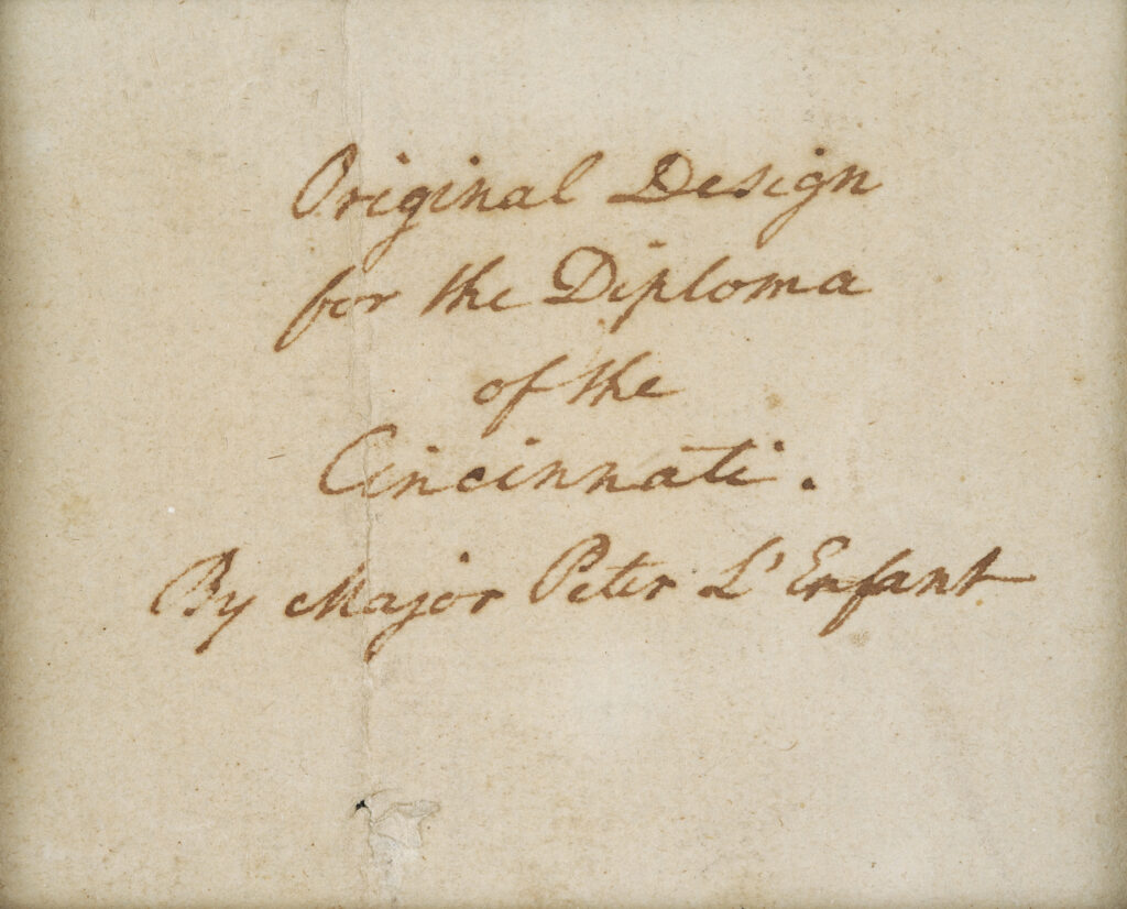 Docket on Pierre L'Enfant's diploma for the Society of the Cincinnati drawing